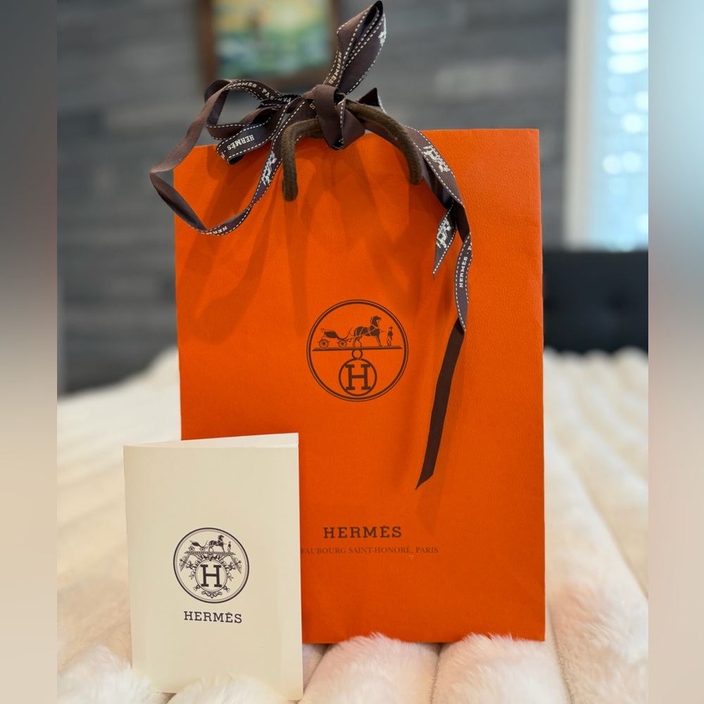 Hermès Signature paper gift Orange Bag with Brown Ribbon and card ❤️‍🔥